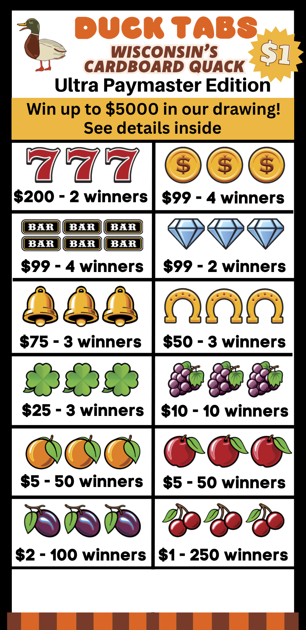 Ducktabs Paymaster 4000ct Wisconsin Pulltabs