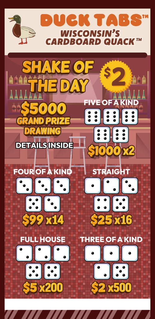 Ducktabs $2 Shake of the Day 4000ct Wisconsin Pulltabs