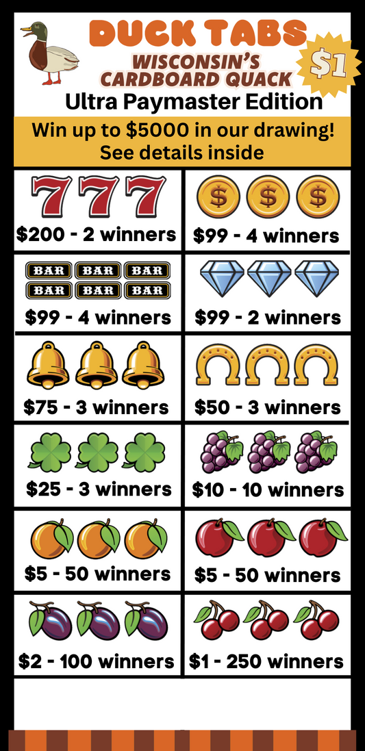 Ducktabs Paymaster 4000ct Wisconsin Pulltabs