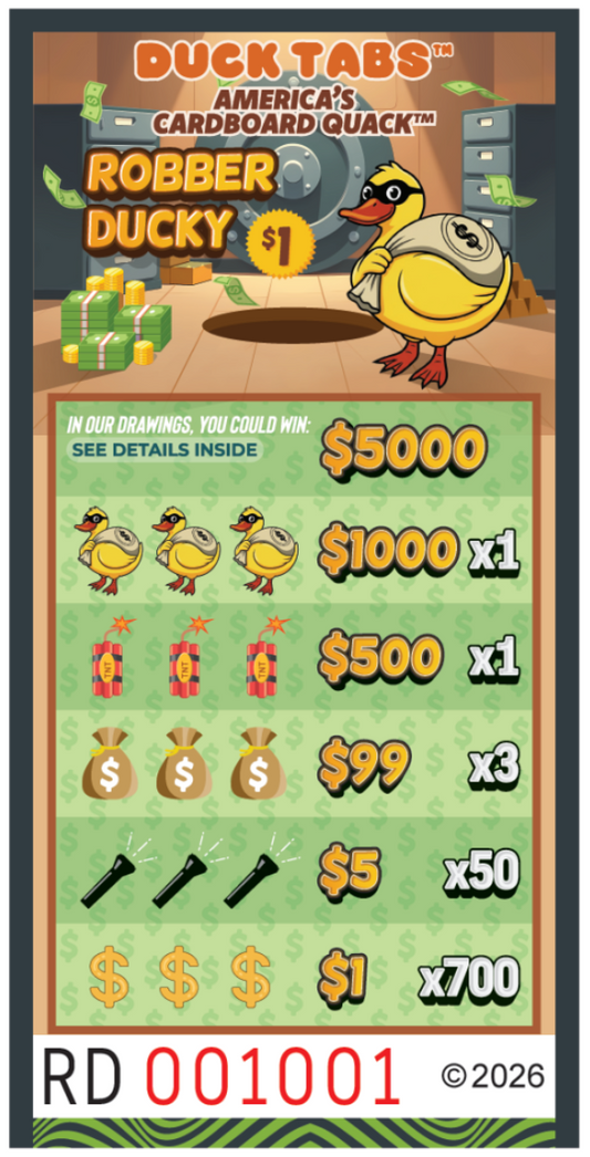 Ducktabs $1 Robber Ducky 4000ct Wisconsin Pulltabs