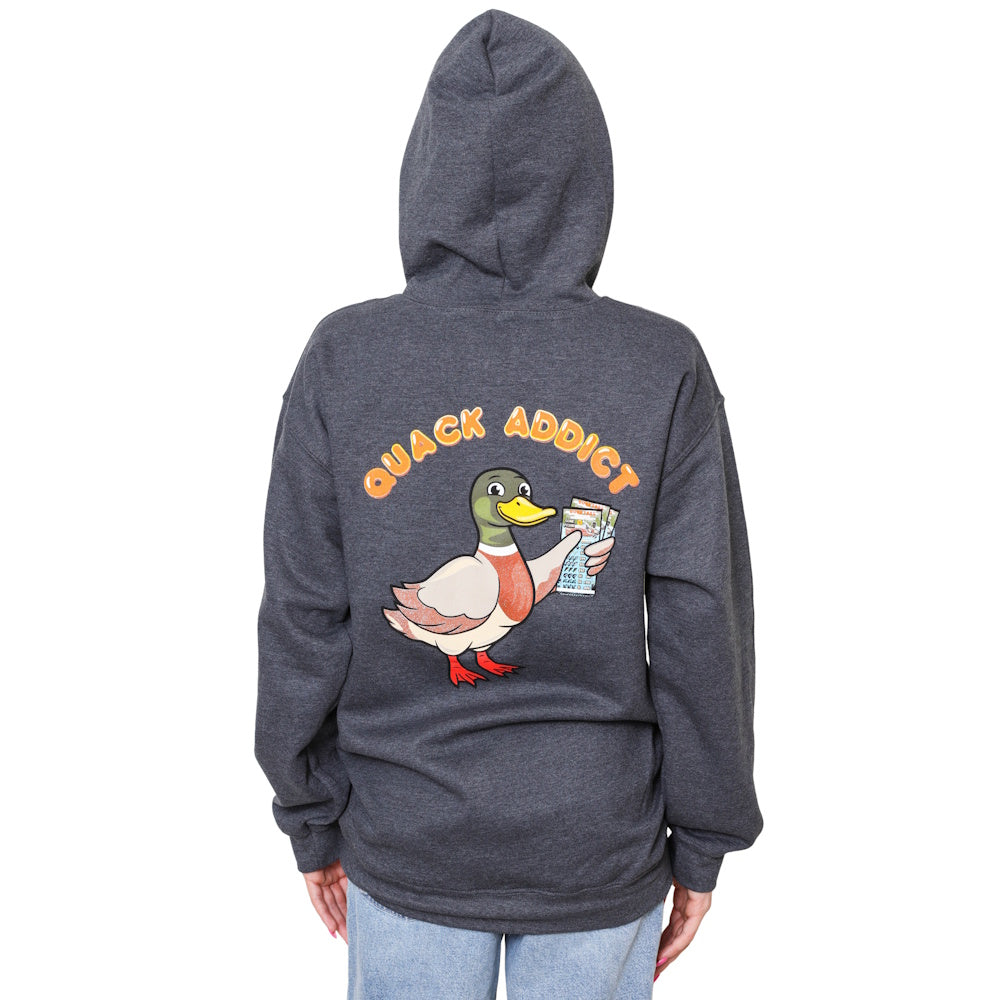 Ducktabs Gray Quack Addict (back) Hoodie with Logo on front