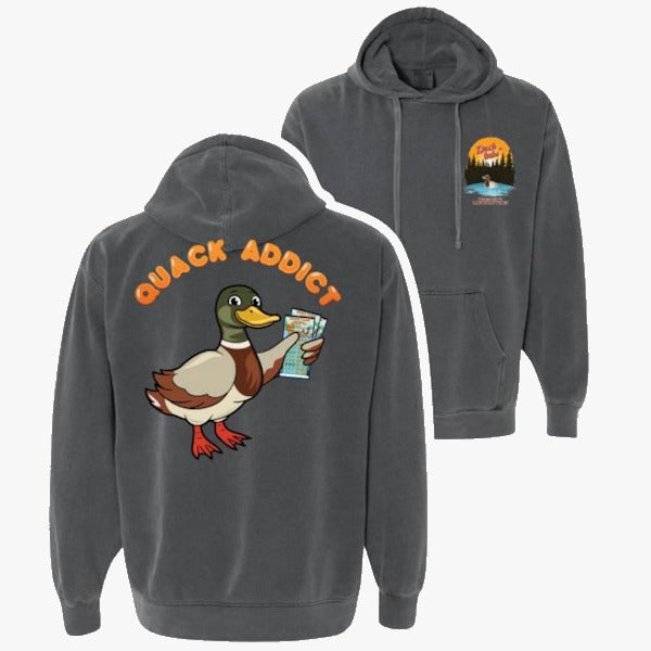 Ducktabs Gray Quack Addict (back) Hoodie with Logo on front