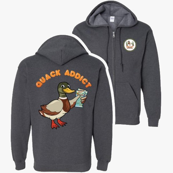 Ducktabs Gray Quack Addict (back) Zip up with Logo on front