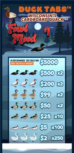 Ducktabs $1 Fowl Mood 4000ct Wisconsin Pulltabs No $1 Prizes