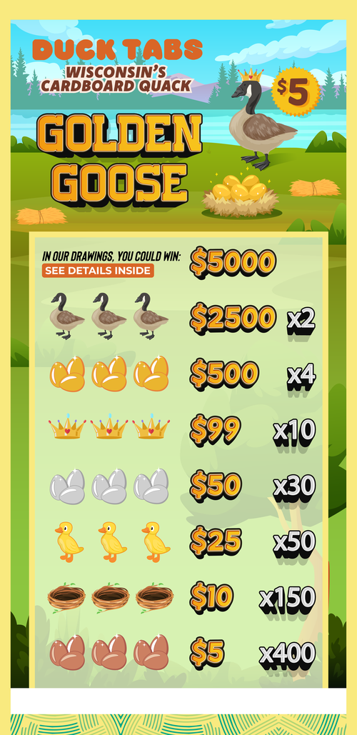 Ducktabs $5 Golden Goose 4000ct Wisconsin Pulltabs